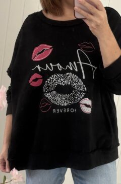 Amour Distressed Slouch Sweatshirt - Black