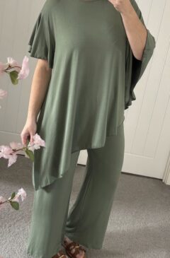 Asymmetric 2 Piece Trouser Suit - Khaki