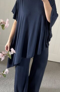 Asymmetric 2 Piece Trouser Suit - Navy