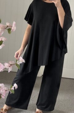 Asymmetric 2 Piece Trouser Suit - Black