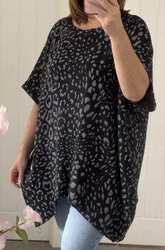 Animal Print Zip Side Sweat Top - Black Mix