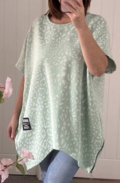 Animal Print Zip Side Sweat Top - Mint