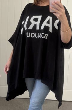 Paris Logo Oversized Hi-Low T-Shirt - Black