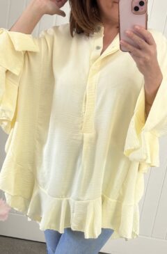 Frill Trim Oversized Tunic/Shirt - Lemon
