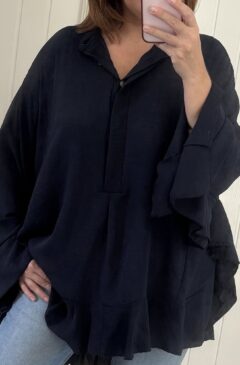 Frill Trim Oversized Tunic/Shirt - Navy