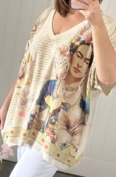 Gold Foil Glitter Lurex Thread Print Loose Fit Top - Portrait Print